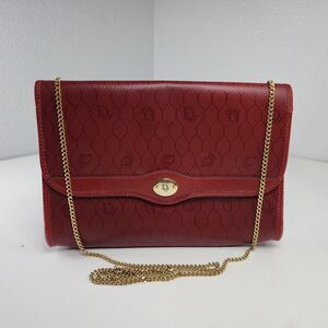 Christian Dior Red Honeycomb Trotter Chain Shoulder Bag Vintage Clutch France